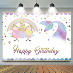 Lofaris Unicorn Mermaid Twinkle Stars Birthday Backdrop