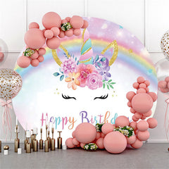 Lofaris Unicorn Rainbow Flowers Circle Happy Birthday Backdrop