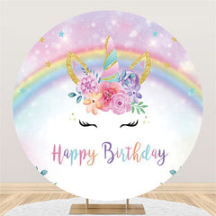 Lofaris Unicorn Rainbow Flowers Circle Happy Birthday Backdrop