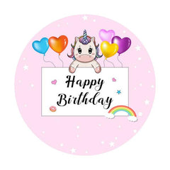 Lofaris Unicorn With Ballons Round Birthday Party Backdrop