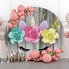 Lofaris Unicorn Wood Flower Happy Birthday Circle Backdrop