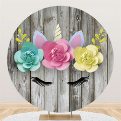 Lofaris Unicorn Wood Flower Happy Birthday Circle Backdrop