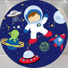 Lofaris Universe Astronaut Round Happy Birthday Backdrop For Boy