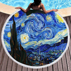 Lofaris Van Gogh Painting Starry Night Round Beach Towel