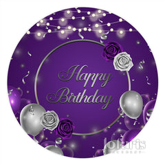 Lofaris Violet Flower Balloon Circle Happy Birthday Backdrop