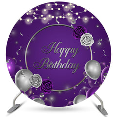 Lofaris Violet Flower Balloon Circle Happy Birthday Backdrop