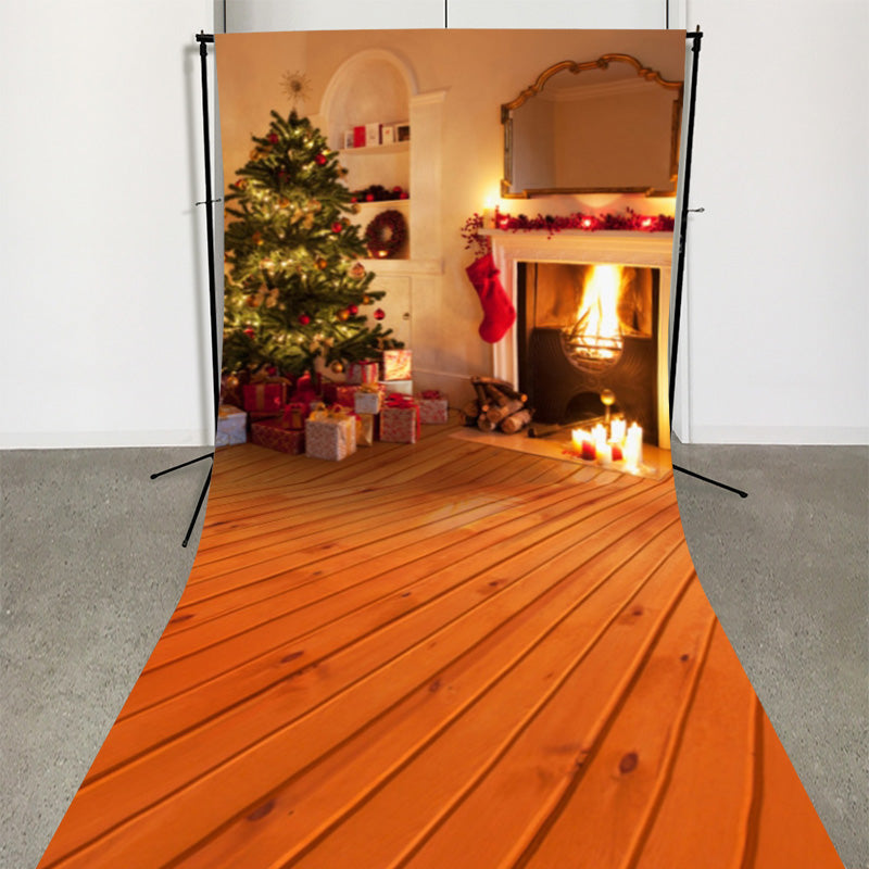 Lofaris Warm Fireplace Wooden Christmas Backdrop For Photo