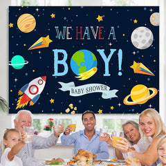 Lofaris We Have A Boy Space Rocket Theme Baby Shower Backdrop