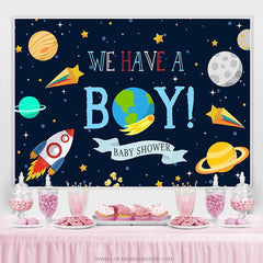 Lofaris We Have A Boy Space Rocket Theme Baby Shower Backdrop