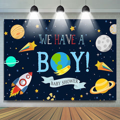 Lofaris We Have A Boy Space Rocket Theme Baby Shower Backdrop