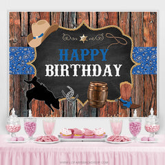 Lofaris Western Cowboy Theme Rustic Wood Happy Birthday PartyBackdrop