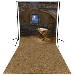 Lofaris Wheat Floor Window Sky Brick Photo Booth Backdrop