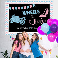 Lofaris Wheels And Heels Black Baby Shower Backdrop Decoration