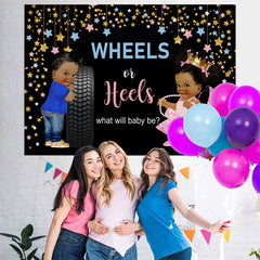 Lofaris Wheels Or Heels With Stars Baby shower Backdrop