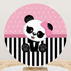 Lofaris White And Black Panda Round Pink Baby Shower Backdrop