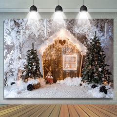 Lofaris White And Glitter House Christmas Trees Winter Backdrop