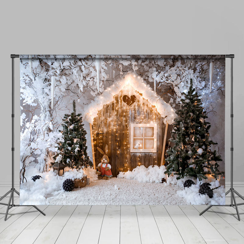 Lofaris White And Glitter House Christmas Trees Winter Backdrop