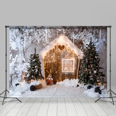 Lofaris White And Glitter House Christmas Trees Winter Backdrop