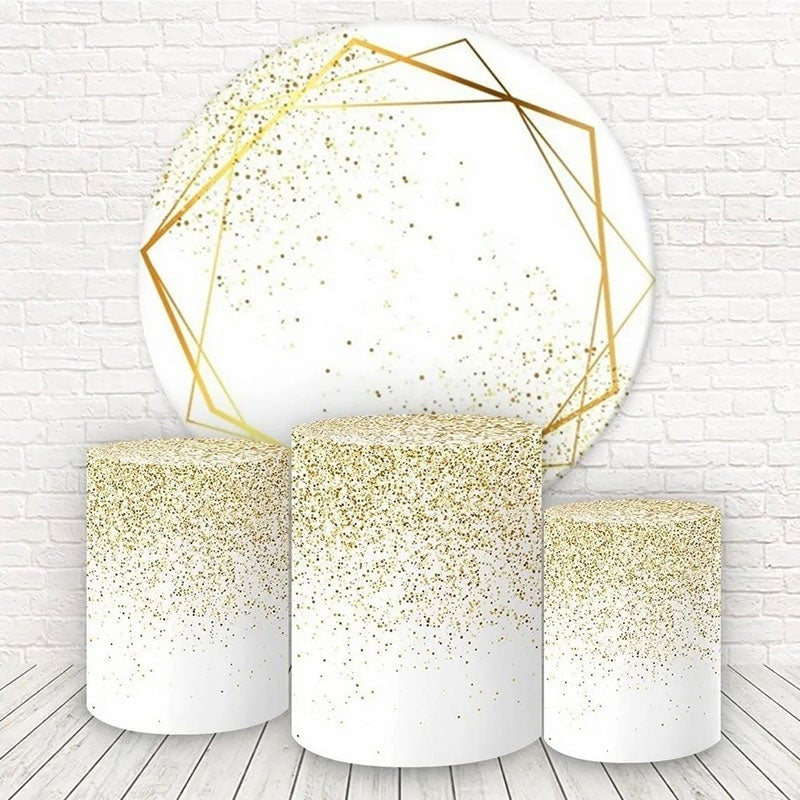 Lofaris White And Gold Glitter Round Happy Birthday Backdrop Kit