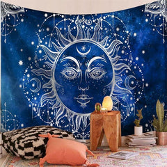 Lofaris White And Navy Sun Pattern Room Decoration Wall Tapestry