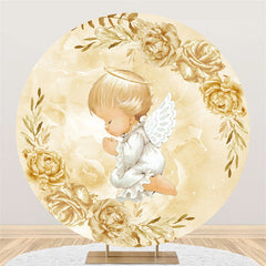 Lofaris White Angle Baby Round Beige Floral Shower Backdrop