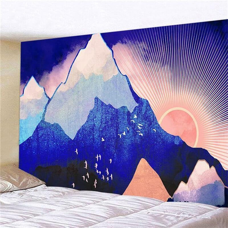 Lofaris White Bird Abstract Texture Mountain Wall Tapestry