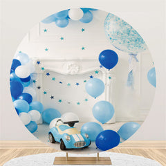 Lofaris White Blue Balloons And Car Happy Kids Birthday Backdrop