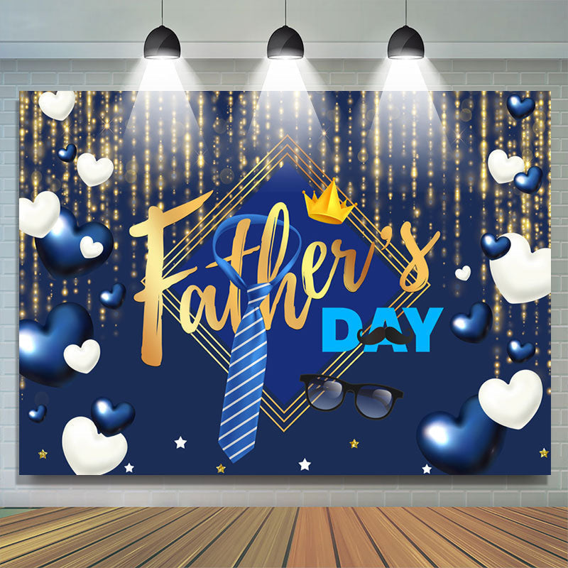 White Blue Heart Golden Crown Happy Fathers Day Backdrop – Lofaris