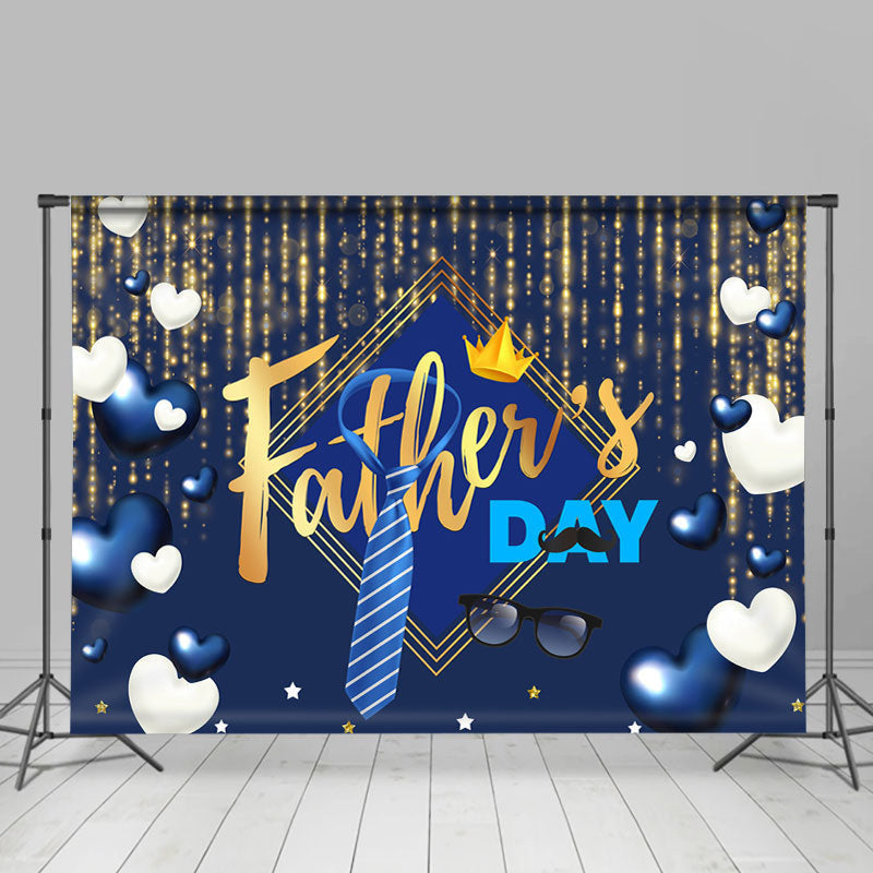 Lofaris White Blue Heart Golden Crown Happy Fathers Day Backdrop