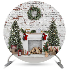 Lofaris White Brick Christmas Wreath Tree Circle Backdrop