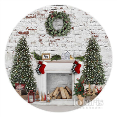 Lofaris White Brick Christmas Wreath Tree Circle Backdrop