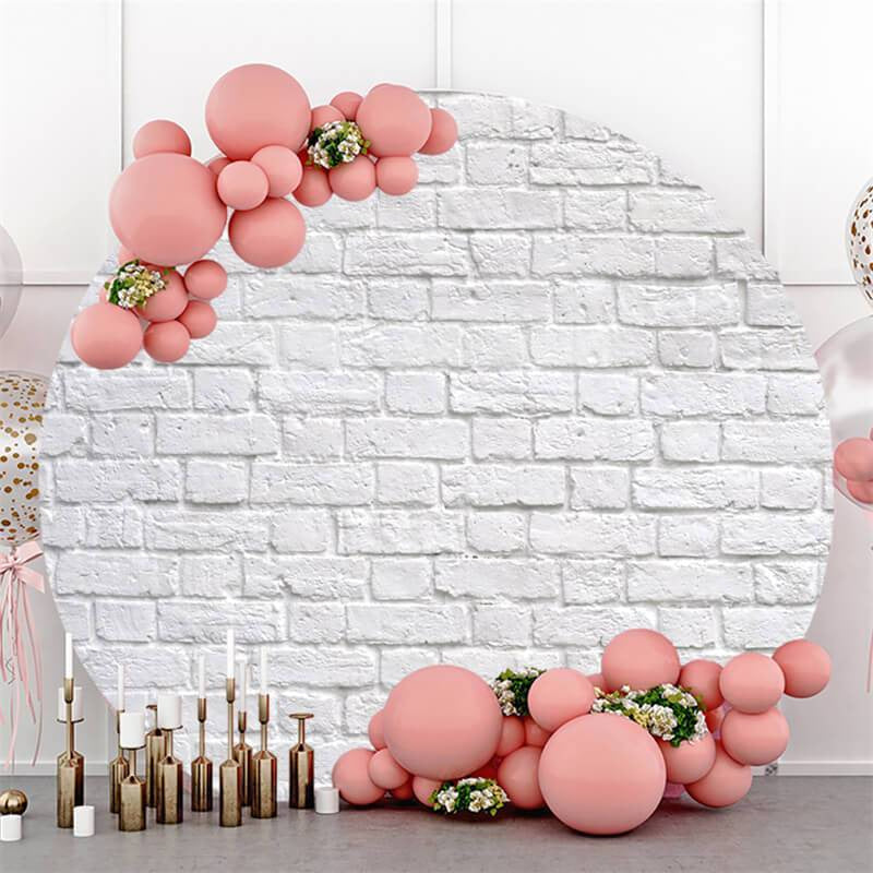 Lofaris White Brick Wall Round Backdrop For Happy Birthday