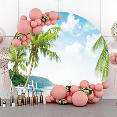 Lofaris White Cloud And Coconut Tree Round Summer Beach Backdrop