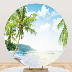 Lofaris White Cloud And Coconut Tree Round Summer Beach Backdrop