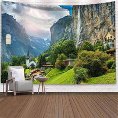 Lofaris White Cloud Mountain Forest Landscape Wall Tapestry