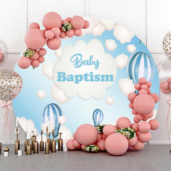 Lofaris White Clouds Blue Sky Airballoon Baptism Circle Backdrop