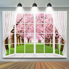 Lofaris White Curtain Pink Floral Tree Spring Scene Backdrop