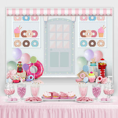 Lofaris White Dessert Shop Donut Theme Happy Birthday Backdrop