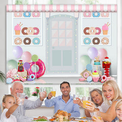 Lofaris White Dessert Shop Donut Theme Happy Birthday Backdrop