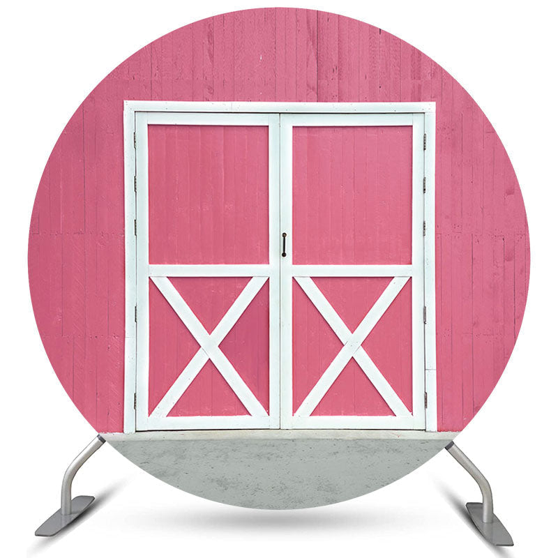 Lofaris White Door And Pink Wood Round Wedding Decro Backdrop