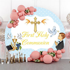 Lofaris White Dove Golden Cross Happy Birthday Circle Backdrop