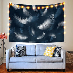 Lofaris White Feather Dark Blue Family Still Life Custom Tapestry