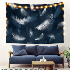 Lofaris White Feather Dark Blue Family Still Life Custom Tapestry