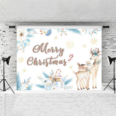 Lofaris White Floral And Elk Blue Leaves Chrismas Backdrop