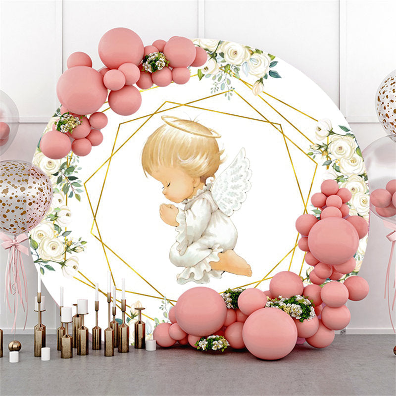 Lofaris White Floral And Little Kids Round Baby Shower Backdrop