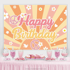 Lofaris White Floral Orange Stripes Happy Birthday Backdrop