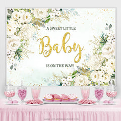 Lofaris White Floral Sweet Baby On The Way Shower Backdrop