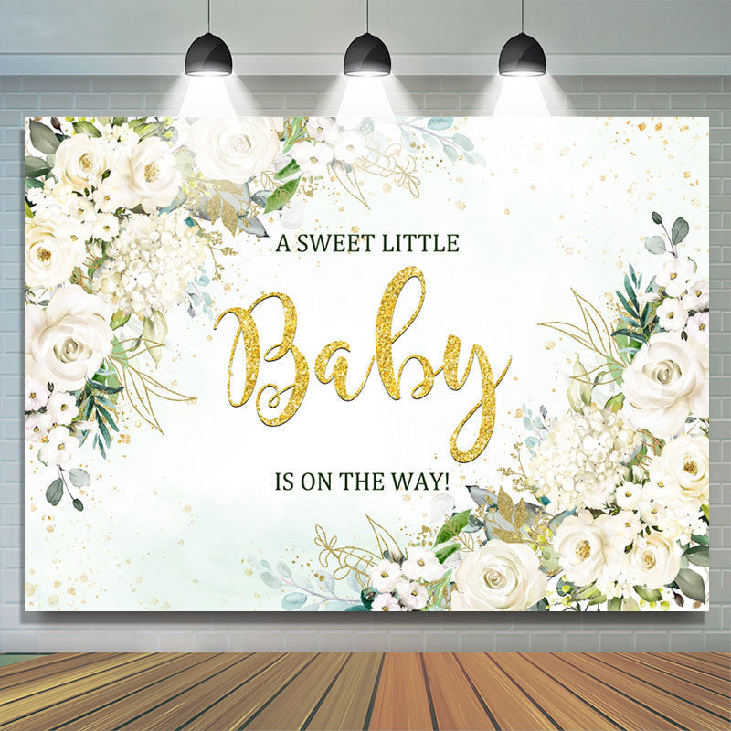 Lofaris White Floral Sweet Baby On The Way Shower Backdrop