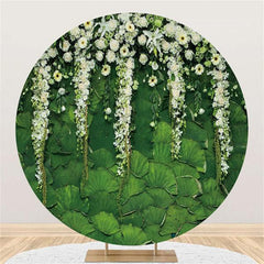 Lofaris White Floral With Green Leaves Wedding Round Backdrop