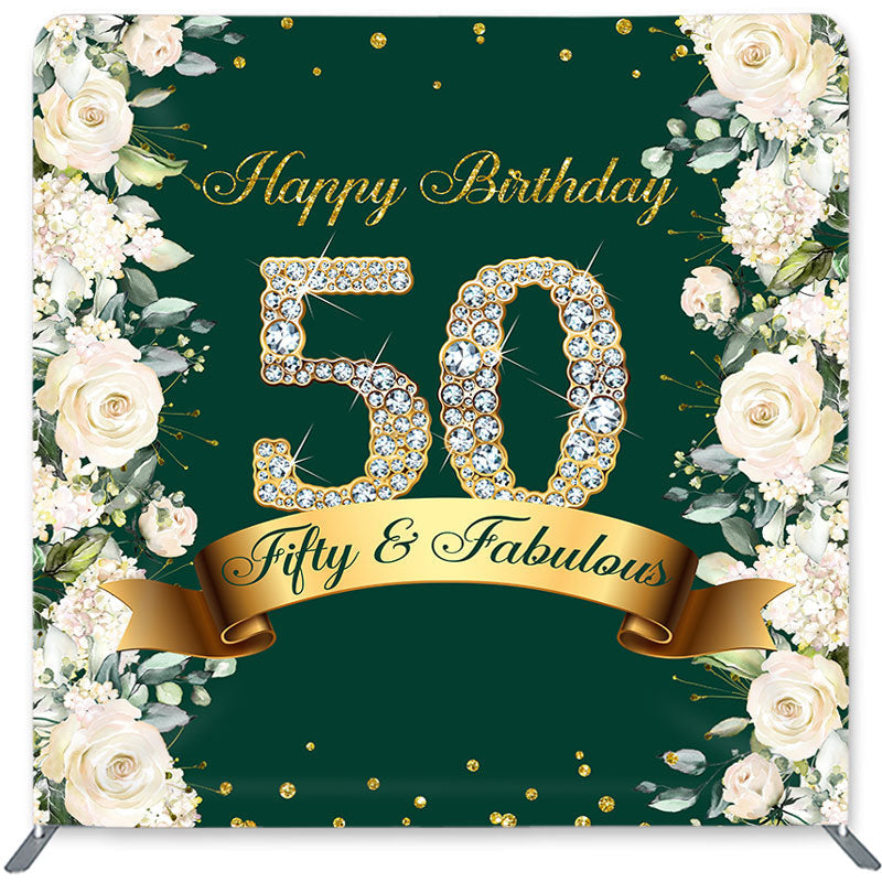 Lofaris White Flower Green Double-Sided Backdrop for Birthday